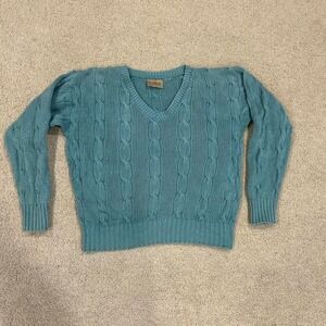 J Crew Oarsman women's blue cable knit Vee neck sweater‎